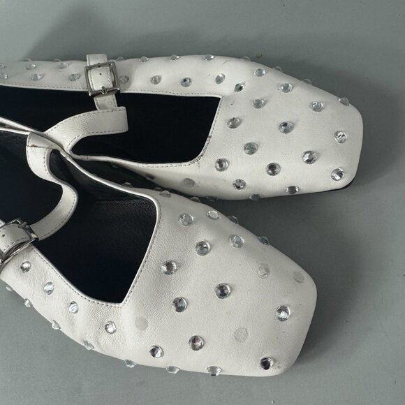 Tony Bianco White Sparkle Rhinestone Square-Toe Buffy Flats, Size 8.5 - Picture 14 of 16